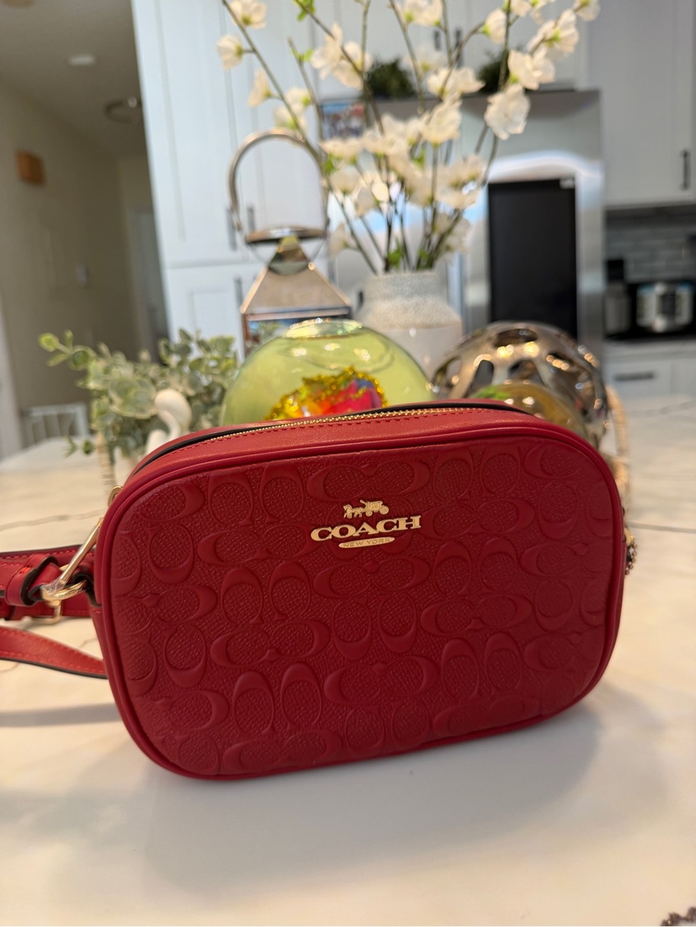 Coach Red Signature Embossed Crossbody Bag - Picture 4 of 16